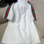 Gucci Women GG Jersey Jacquard Dress White High Neck Polyester Green Red Web - Image 3