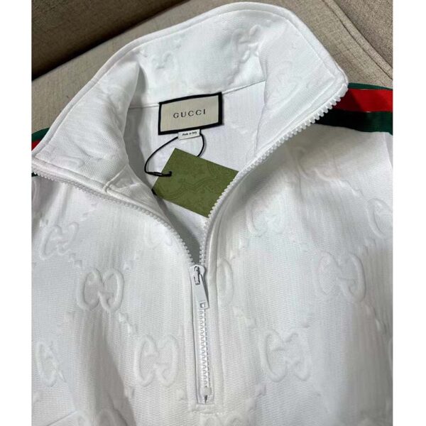 Gucci Women GG Jersey Jacquard Dress White High Neck Polyester Green Red Web (6)
