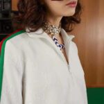 Gucci Women GG Jersey Jacquard Dress White High Neck Polyester Green Red Web - Image 9