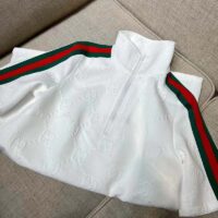 Gucci Women GG Jersey Jacquard Dress White High Neck Polyester Green Red Web (5)