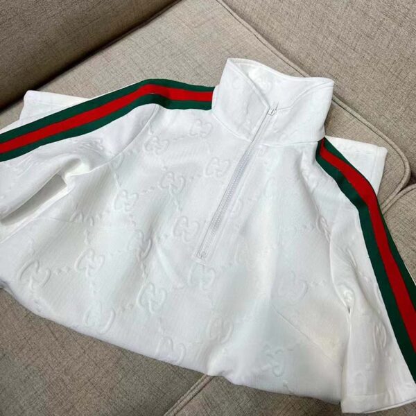 Gucci Women GG Jersey Jacquard Dress White High Neck Polyester Green Red Web (9)