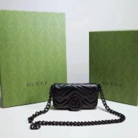 Gucci Women GG Marmont Belt Bag Black Chevron Matelassé Leather Double G (10)