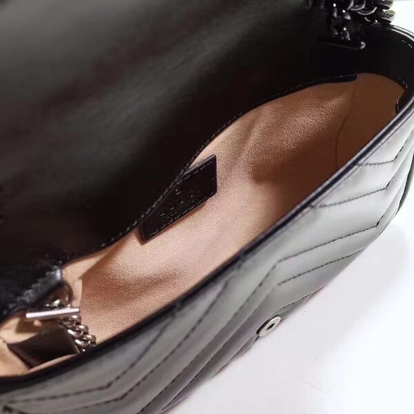 Gucci Women GG Marmont Belt Bag Black Chevron Matelassé Leather Double G (4)