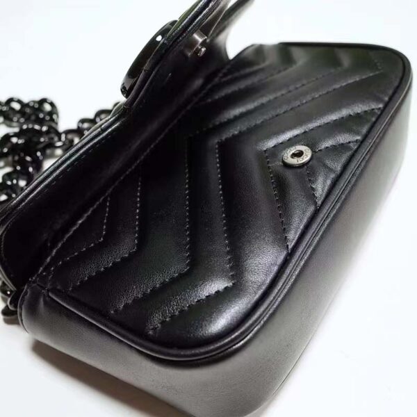 Gucci Women GG Marmont Belt Bag Black Chevron Matelassé Leather Double G (6)
