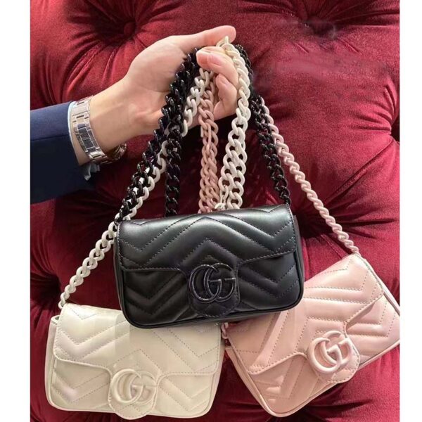 Gucci Women GG Marmont Belt Bag Black Chevron Matelassé Leather Double G (7)