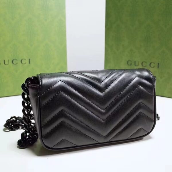Gucci Women GG Marmont Belt Bag Black Chevron Matelassé Leather Double G (9)