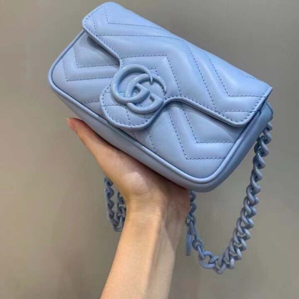 Gucci Women GG Marmont Belt Bag Blue Chevron Matelassé Leather Double G (2)