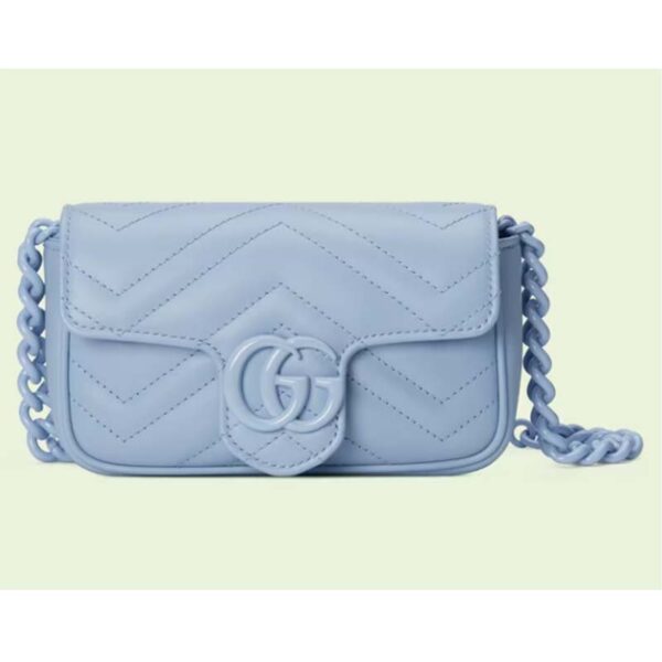 Gucci Women GG Marmont Belt Bag Blue Chevron Matelassé Leather Double G (4)