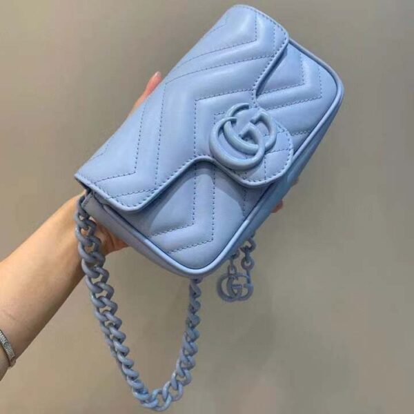 Gucci Women GG Marmont Belt Bag Blue Chevron Matelassé Leather Double G (5)