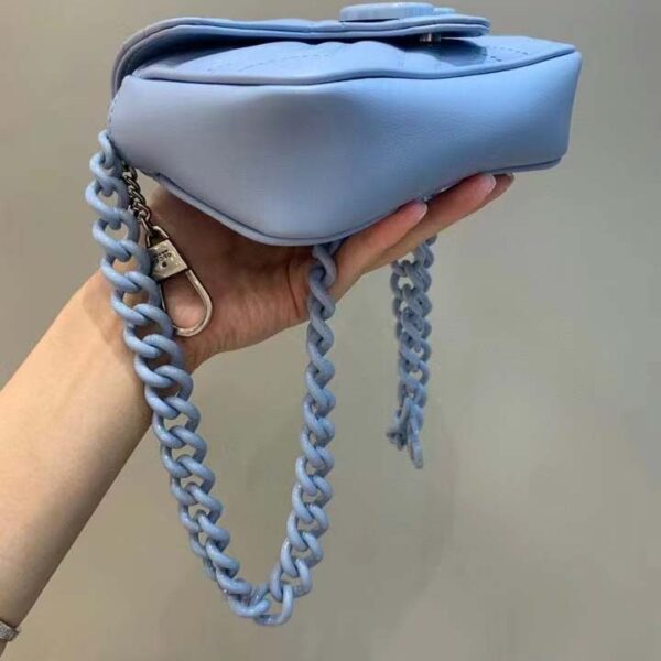 Gucci Women GG Marmont Belt Bag Blue Chevron Matelassé Leather Double G (9)