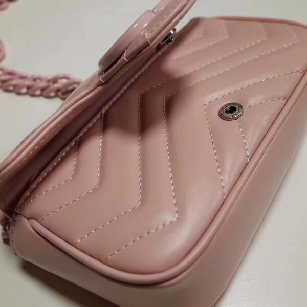 Gucci Women GG Marmont Belt Bag Pink Chevron Matelassé Leather Double G (10)