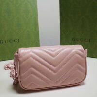 Gucci Women GG Marmont Belt Bag Pink Chevron Matelassé Leather Double G (5)