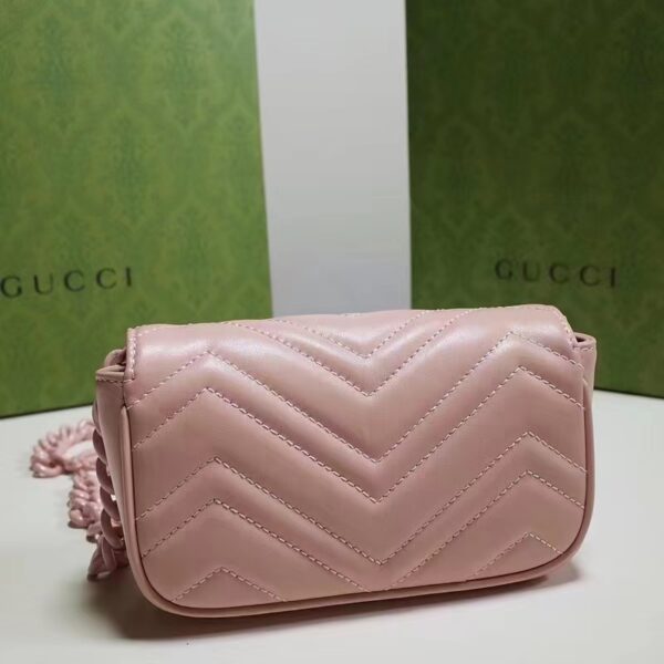 Gucci Women GG Marmont Belt Bag Pink Chevron Matelassé Leather Double G (3)