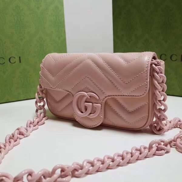 Gucci Women GG Marmont Belt Bag Pink Chevron Matelassé Leather Double G (4)
