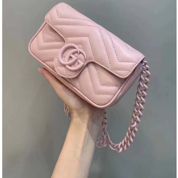 Gucci Women GG Marmont Belt Bag Pink Chevron Matelassé Leather Double G (7)