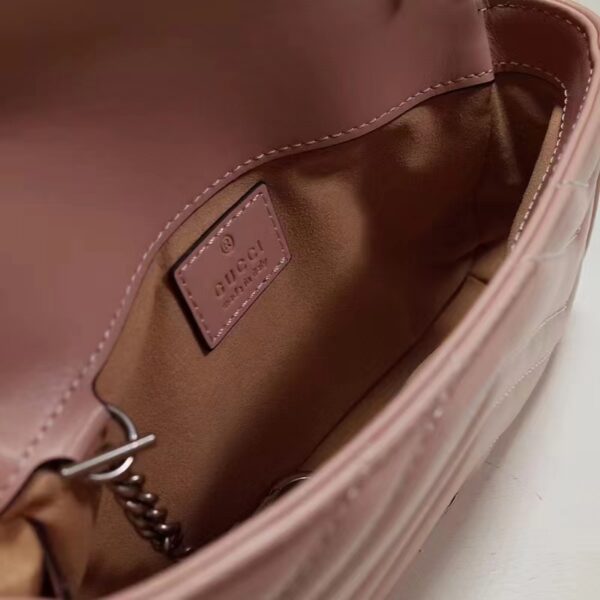 Gucci Women GG Marmont Belt Bag Pink Chevron Matelassé Leather Double G (8)