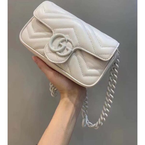 Gucci Women GG Marmont Belt Bag White Chevron Matelassé Leather Double G (12)