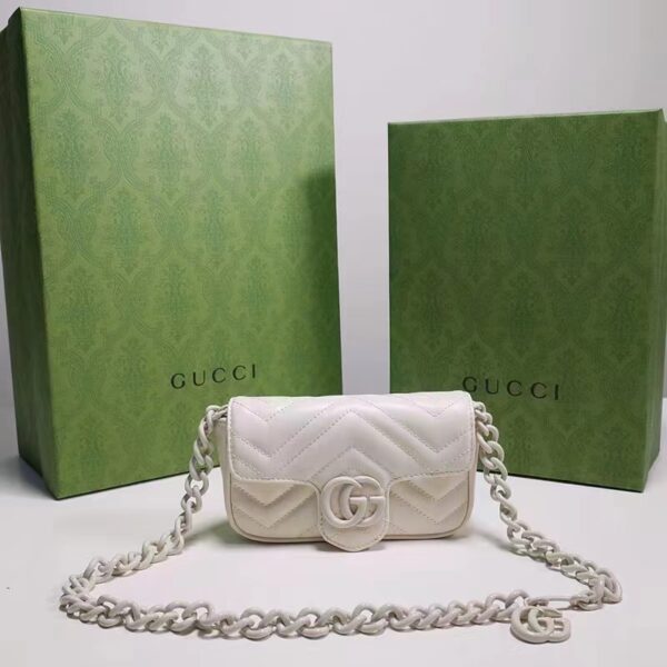 Gucci Women GG Marmont Belt Bag White Chevron Matelassé Leather Double G (14)