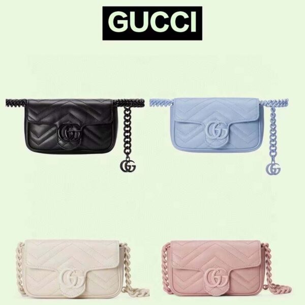 Gucci Women GG Marmont Belt Bag White Chevron Matelassé Leather Double G (2)