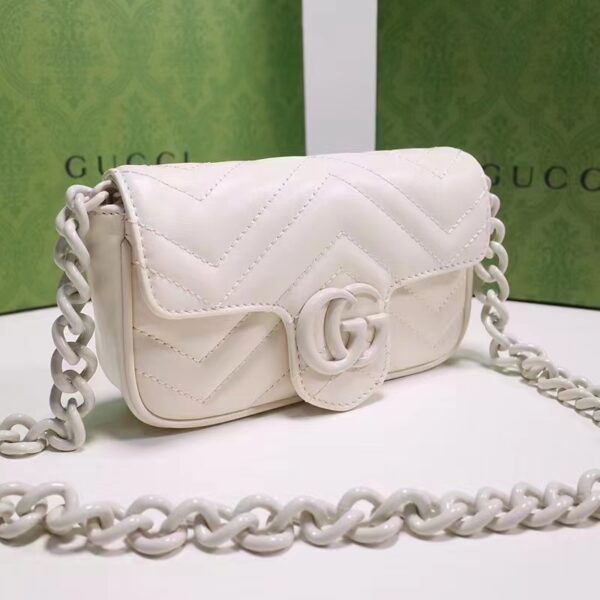 Gucci Women GG Marmont Belt Bag White Chevron Matelassé Leather Double G (4)