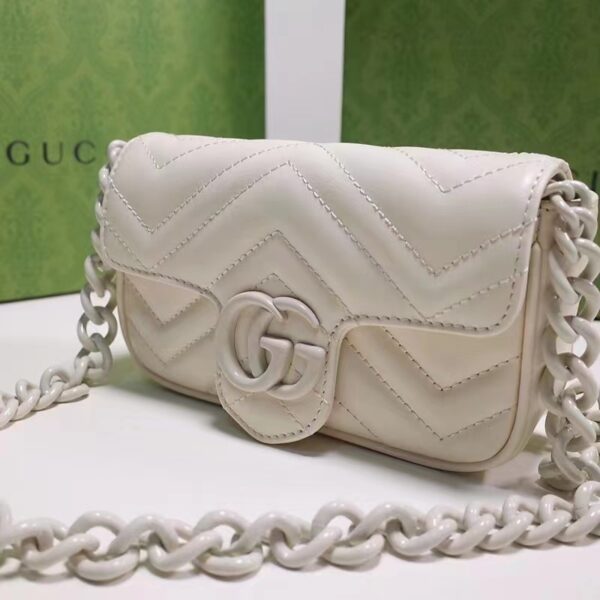 Gucci Women GG Marmont Belt Bag White Chevron Matelassé Leather Double G (7)