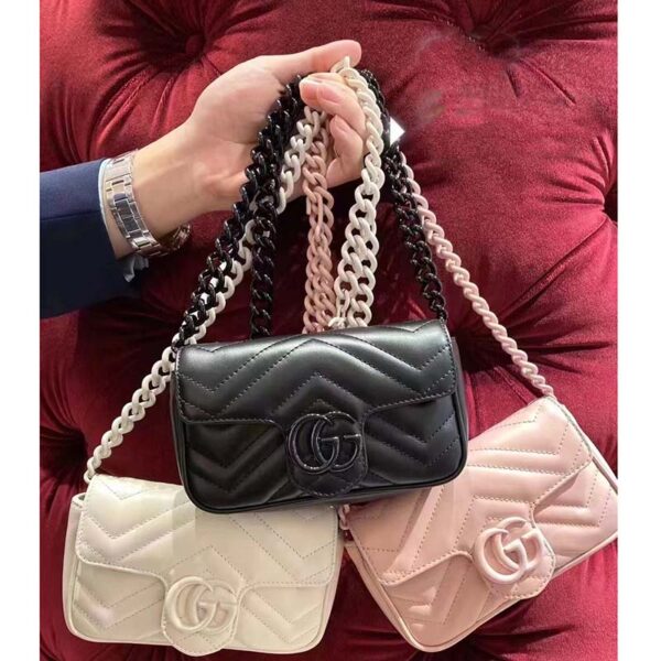 Gucci Women GG Marmont Belt Bag White Chevron Matelassé Leather Double G (9)