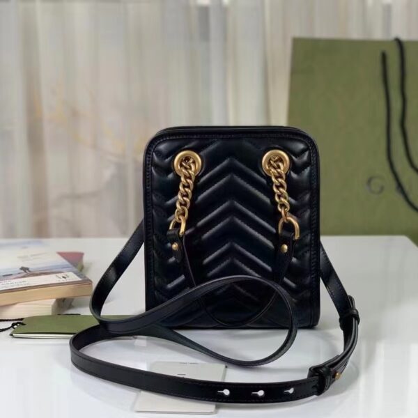 Gucci Women GG Marmont Matelassé Mini Bag Black Chevron Leather (1)