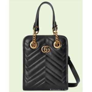 Gucci Women GG Marmont Matelassé Mini Bag Black Chevron Leather