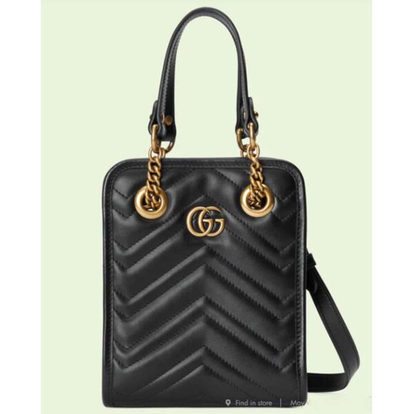 Gucci Women GG Marmont Matelassé Mini Bag Black Chevron Leather (2)