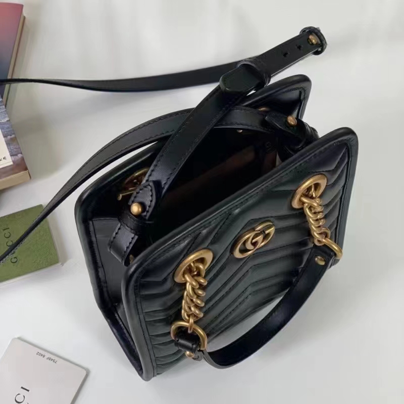 Gucci GG Mini Marmont Chain Bag Black Leather Chevron Crossbody Shoulder  Bag - GemandLoan