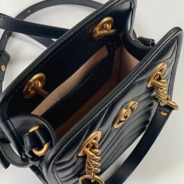 Gucci Women GG Marmont Matelassé Mini Bag Black Chevron Leather (4)