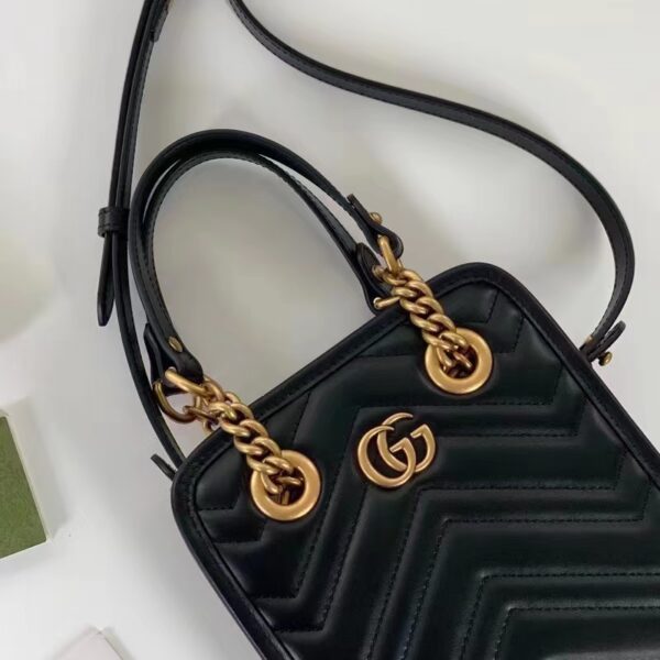 Gucci Women GG Marmont Matelassé Mini Bag Black Chevron Leather (5)