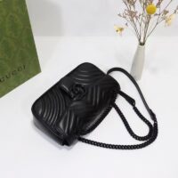 Gucci Women GG Marmont Matelassé Mini Bag Black Chevron Leather Double G (10)