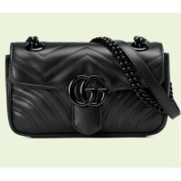 Gucci Women GG Marmont Matelassé Mini Bag Black Chevron Leather Double G (10)