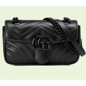 Gucci Women GG Marmont Matelassé Mini Bag Black Chevron Leather Double G