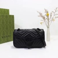 Gucci Women GG Marmont Matelassé Mini Bag Black Chevron Leather Double G (10)