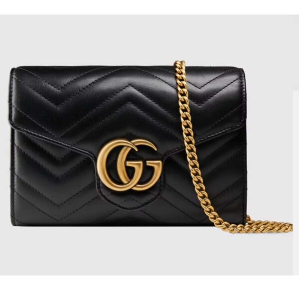 Gucci Women GG Marmont Matelassé Mini Bag Black Chevron Leather Double G (11)