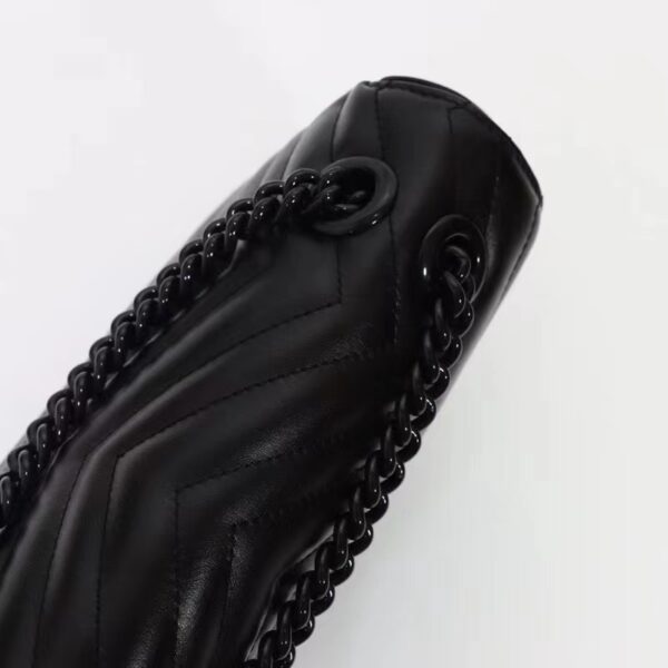 Gucci Women GG Marmont Matelassé Mini Bag Black Chevron Leather Double G (2)