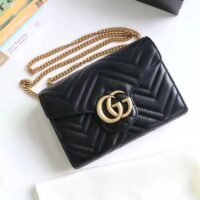 Gucci Women GG Marmont Matelassé Mini Bag Black Chevron Leather Double G (11)