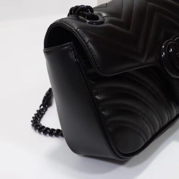 Gucci Women GG Marmont Matelassé Mini Bag Black Chevron Leather Double G (4)