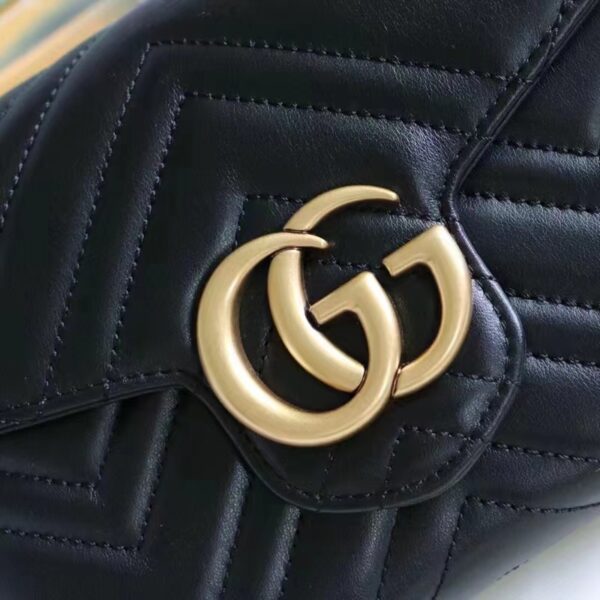 Gucci Women GG Marmont Matelassé Mini Bag Black Chevron Leather Double G (5)