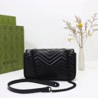Gucci Women GG Marmont Matelassé Mini Bag Black Chevron Leather Double G (10)