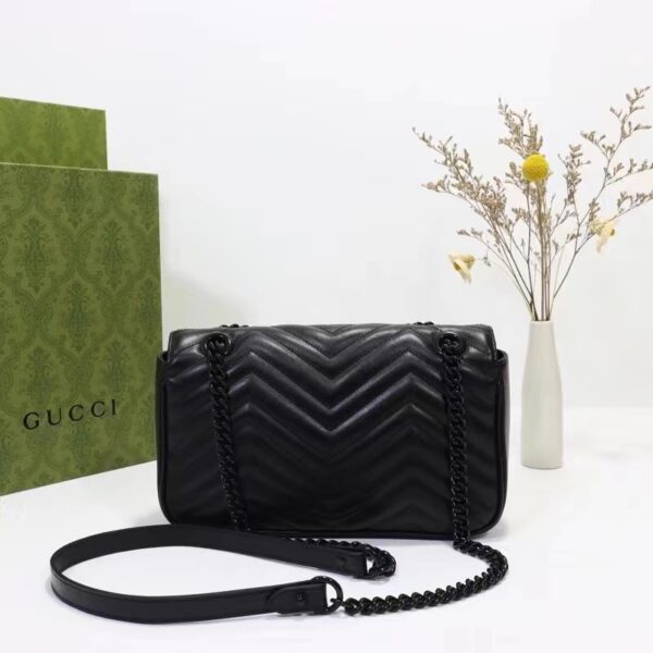 Gucci Women GG Marmont Matelassé Mini Bag Black Chevron Leather Double G (6)