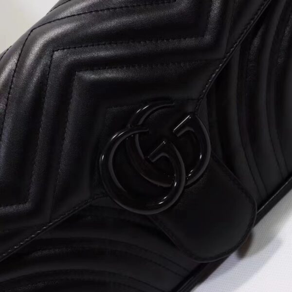Gucci Women GG Marmont Matelassé Mini Bag Black Chevron Leather Double G (7)