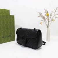 Gucci Women GG Marmont Matelassé Mini Bag Black Chevron Leather Double G (10)