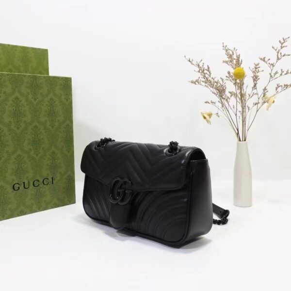 Gucci Women GG Marmont Matelassé Mini Bag Black Chevron Leather Double G (9)