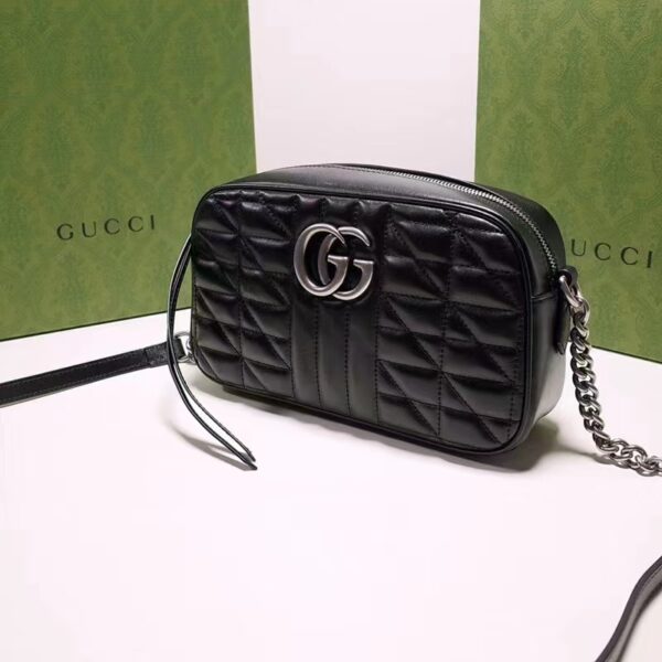 Gucci Women GG Marmont Mini Shoulder Bag Black Matelassé Leather Double G (1)