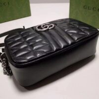 Gucci Women GG Marmont Mini Shoulder Bag Black Matelassé Leather Double G (10)