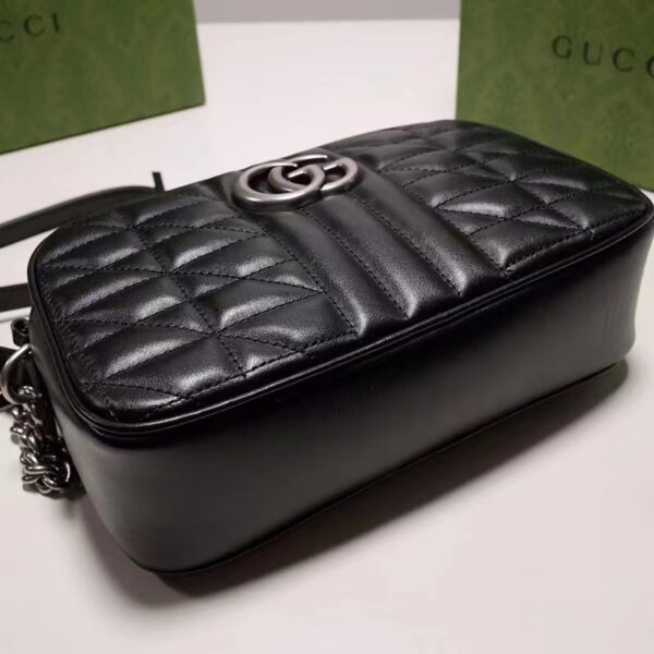 Gucci Women GG Marmont Mini Shoulder Bag Black Matelassé Leather Double G (4)