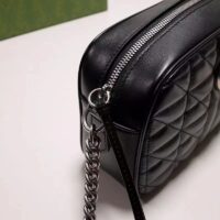 Gucci Women GG Marmont Mini Shoulder Bag Black Matelassé Leather Double G (10)